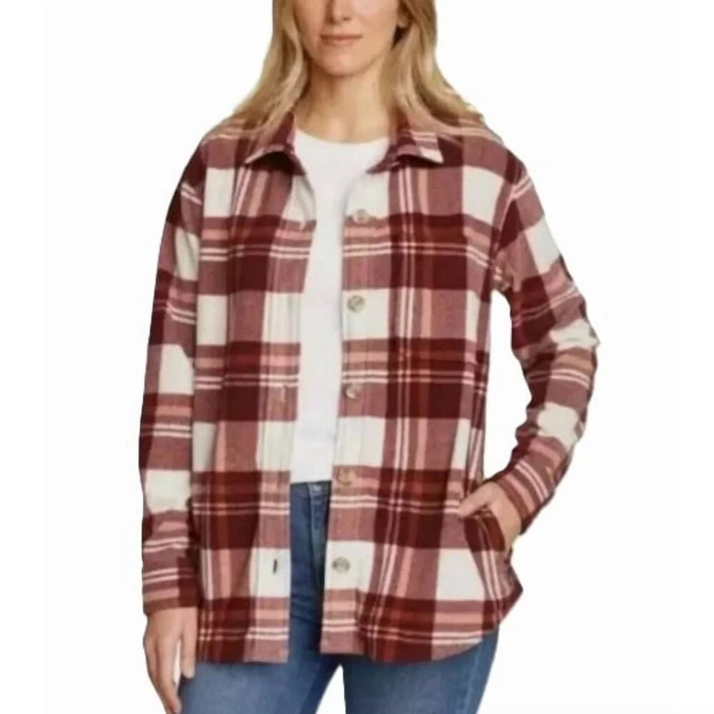 Eddie Bauer Women's Microfleece Shirt Button Up Brown